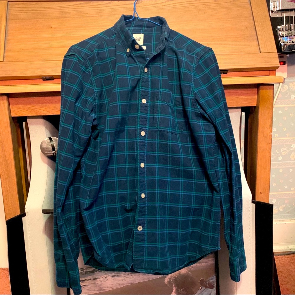 Gap Men’s XS SlimFit Shirt Blue w/ Green Stripes